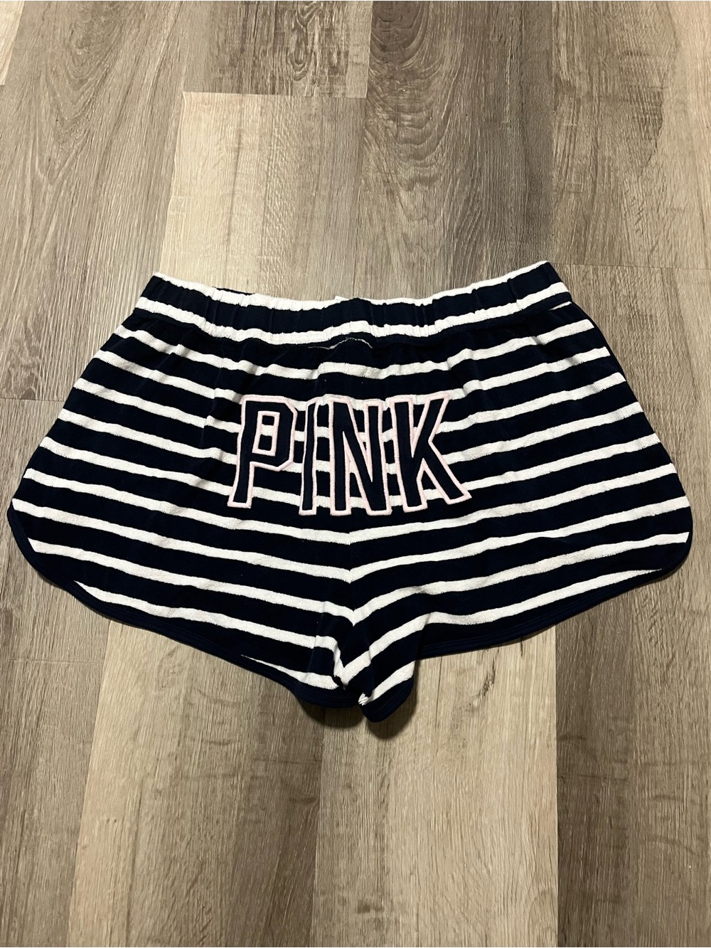 NWT Y2K PINK Victoria’s Secret Striped Dolphin Shorts Sz M Navy Lounge Shorts